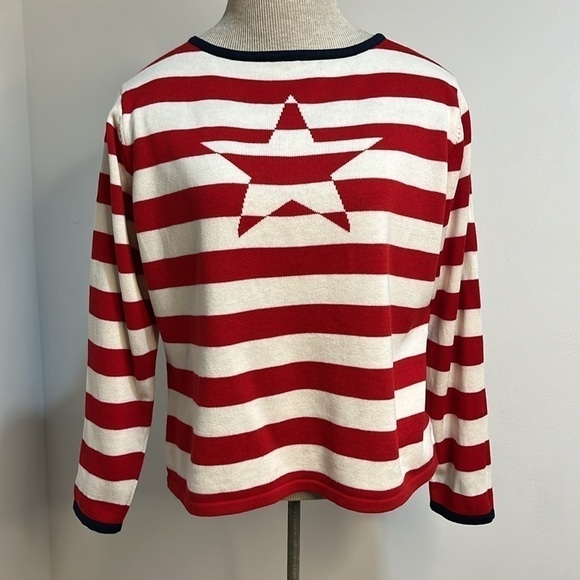 Norton Studio Petite Star and Stripes Sweater Red White Blue Women’s Size PL - Picture 10 of 14